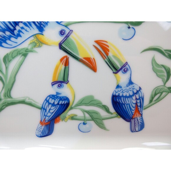 Hermes France Limoge "Toucans" Rectangle Sushi Plate Porcelain New -Case - Picture 5 of 8
